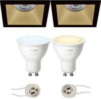 BES LED Pragmi Pollon Pro - Inbouw Vierkant - Mat Zwart/Goud - Verdiept - 82mm - Philips Hue - LED Spot Set GU10 - White Ambiance - Bluetooth