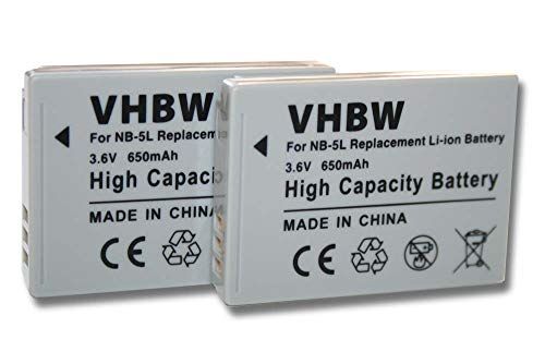 VHBW 2 x batterijen compatibel met Canon Powershot SX200 is, SX210 is, SX220 HS, SX230 HS spiegelreflexcamera (650 mAh, 3,6 V, Li-Ion)