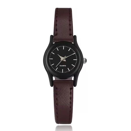 LGT JWLS Lookinggoodtoday Klassiek dameshorloge met zwart uurwerk en donkerbruin leren bandje