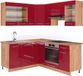 Vicco Hoekkeuken Fame-Line, Bordeauxrode hoogglans/Goudkleurig Eiken, 190 x 160 cm, WB Eik