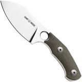 GiantMouse GMF1-MG Satin MagnaCut, Green Canvas Micarta, Leather Sheath, vaststaand mes