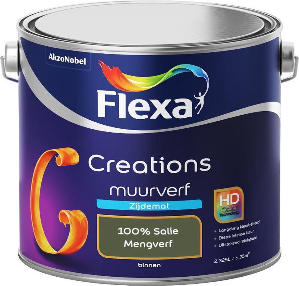 FLEXA Creations Muurverf Zijde Mat - Mengkleuren Collectie - 100% Salie - 2,5 liter