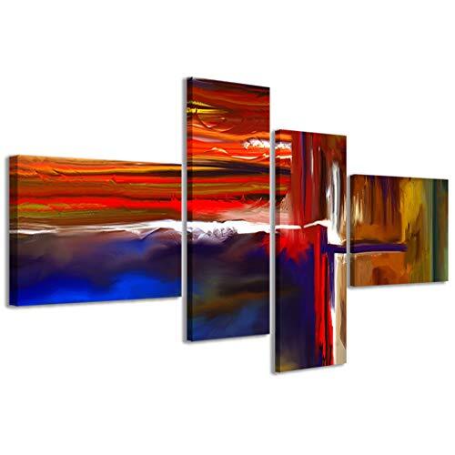 Stampe su Tela Kunstdruk op canvas, abstract 008, moderne afbeeldingen van 4 panelen, klaar om op te hangen, 160 x 70 cm