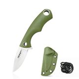 TONIFE Squirrel Halsmes Full Tang, vast lemmet, 4,3 cm, in totaal 11,9 cm, met Kydex-hoes en kogelketting voor vissen, kamperen en survival (groen)