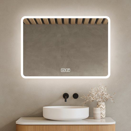 Bayt Badkamerspiegel - Badkamerspiegel met verlichting - Wandspiegel - 3 LED standen - Anti-Condens - 75x52 cm