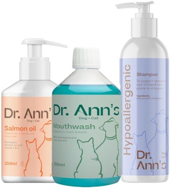 Dr. Ann's Verzorgingspakket - Zalmolie, Shampoo en Mondwater voor Hond/Kat