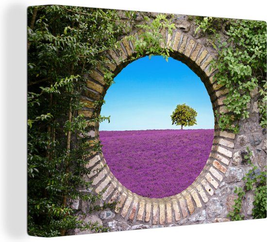 OneMillionCanvasses Canvas schilderij 160x120 cm - Lavendel - Bloemen - Zomer - Wanddecoratie
