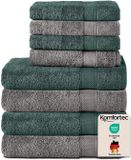 Komfortec Handdoekenset – Set van 8 - 4x Handdoek 50x100 cm en 4x Badhanddoek 70x140 cm - 100% Katoen - Antracietgrijs & Donkergroen