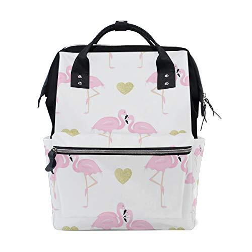 MONTOJ Paar Flamingos En Glitter Harten Patroon canvas Reistas Campus Rugzak