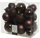 Decoris Kerstballen - 26x st - donkerbruin - 6-8-10 cm - kunststof