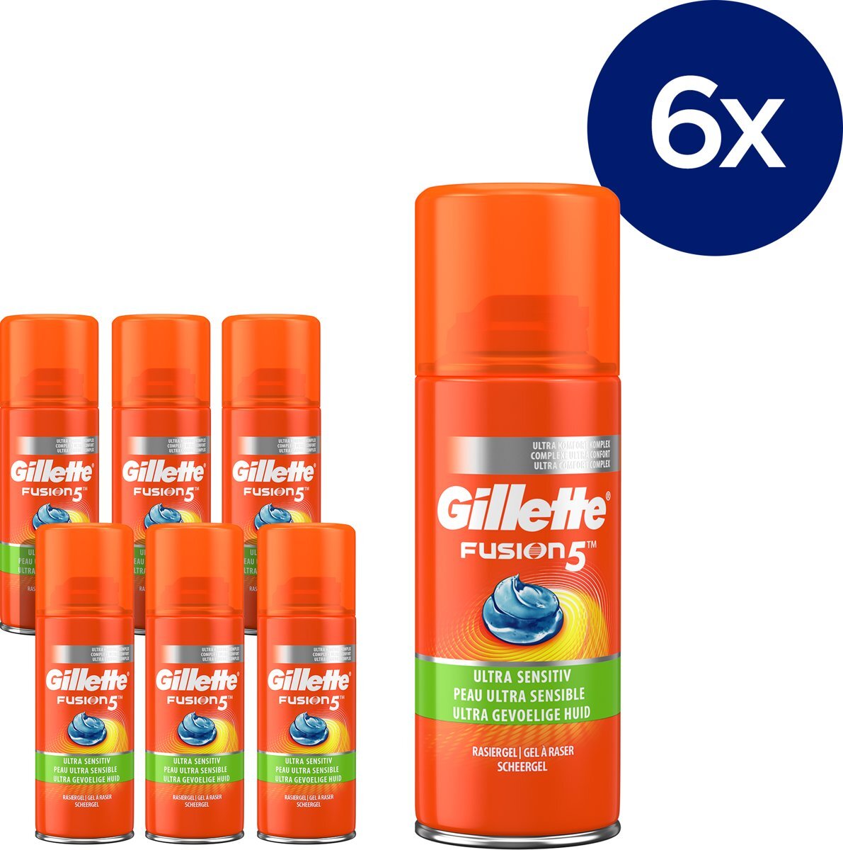 Gillette Fusion5 Ultra Sensitive - Voordeelverpakking 6x75ml - Scheergel