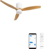 Create - Stille plafondventilator 40W Ø132cm 100% hout met aanpasbare gipsen behuizing - Met licht - WIFI + Afstandsbediening - WIND CALM CONCRETE