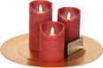 Plateau à bougies rond or en plastique D33 cm avec 3 bougies LED bordeaux 10/12,5/15 cm - Décoration de table