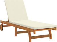 vidaXL Ligstoel met kussen Massief Acacia Hout Bruin/Crème 199 x 63 x 85 cm