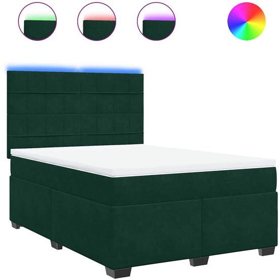 vidaXL Boxspring met matras fluweel donkergroen 140x200 cm
