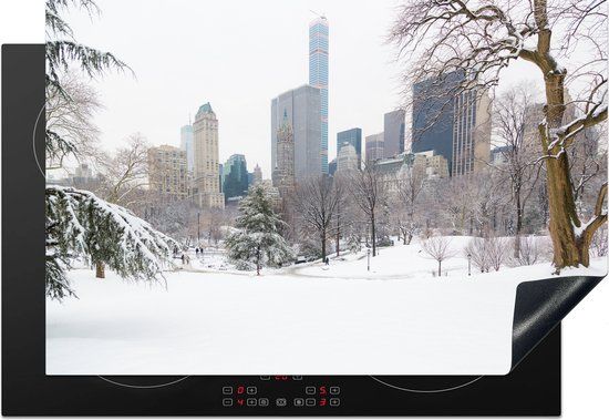 KitchenYeah® Inductie beschermer 77x51 cm - Sneeuw in Central Park met uitzicht op New York - Inductie beschermer