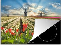 Merkloos KitchenYeah® Inductie beschermer 75x52 cm - Windmolen - Tulpen - Lucht - Natuur - Inductiebeschermer - Inductiemat - Inductieplaat mat