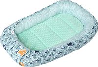 Medi Partners Babynest Knuffelnest 100% Katoen Nest Reis Bed voor baby's 100x60x15cm Uitneembaar inzetstuk (Bos met munt Minky)