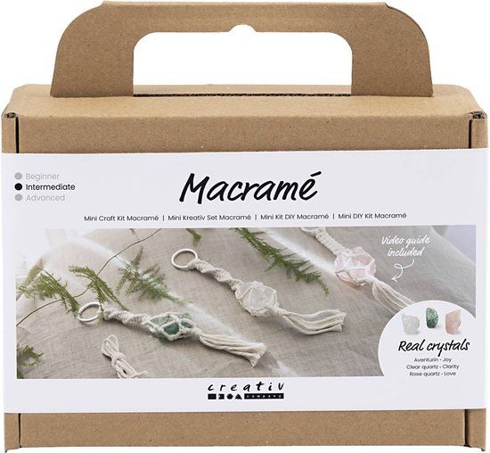 Creativ Company Mini Hobbyset Macramé - Sleutelhangers - Dusty Groen, Zacht Roze, Licht Naturel - 1 doos
