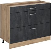 Vicco Keukenonderkast R-Line, Zwart beton/Goudkleurig Eiken, 100 cm zonder werkblad