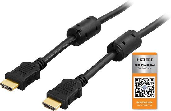 DELTACO HDMI-1005, Premium High Speed HDMI met Ethernet, 3D, 4K, Ultra HD 60Hz, vergulde connectoren, 19-pins mannelijk-mannelijk, 0.5m