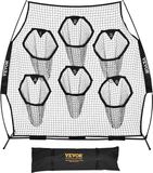 VEVOR Football Coach Werpnet Oefennet (274x106x243cm) met 6 Doelvakken en Draagbare Opbergtas en Riemen, Werpdoeltraining voor de Nauwkeurigheid van Quarterback-passen, Zwart