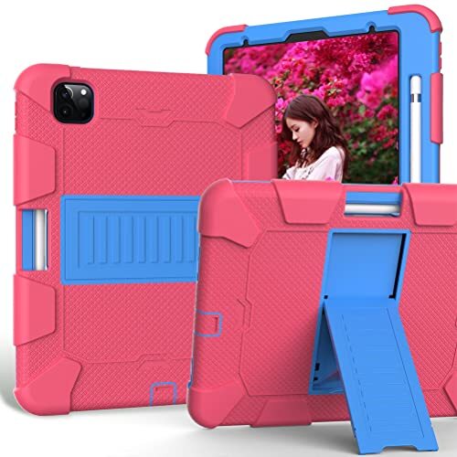 JOYLYJOME Compatibel met iPad 11 inch tablet beschermhoes, siliconen PC twee kleuren standaard tablet beschermhoes, roze & blauw