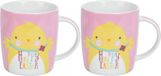 Koopman International mok met paaskuiken - 2x stuks - roze - porselein - 370 ml