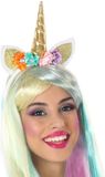 Atosa Verkleed haarband Unicorn/eenhoorn - goud gekleurd - meisjes/dames - met bloemen