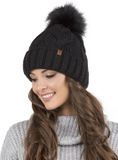 Vivisence Dames Wintermuts met pompon - Zwart - Warm gebreid - Fleecevoering - Beanie