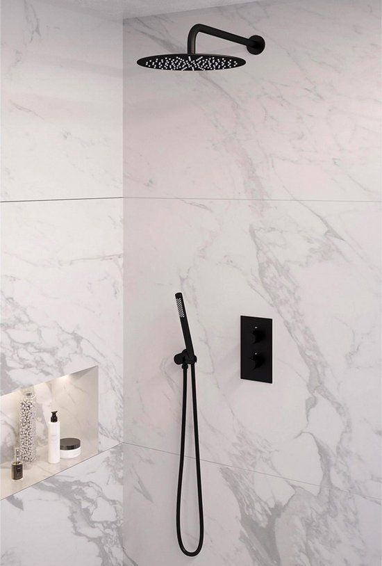 Brauer Black Edition Regendoucheset inbouw - hoofddouche 30cm - Gladde knop - handdouche staaf 1 stand - mat zwart