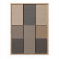 WALLARENA - Akoestisch schilderij van vilt 120x90 cm - 3D wandpaneel met lijst - geometrisch raster in zwart en beige - wanddecoratie voor minder galm