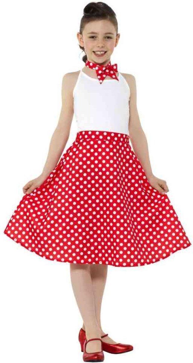 Smiffys Kostuum Rok Kids - 50s Polka Dot Rood - Kids tm 7 jaar