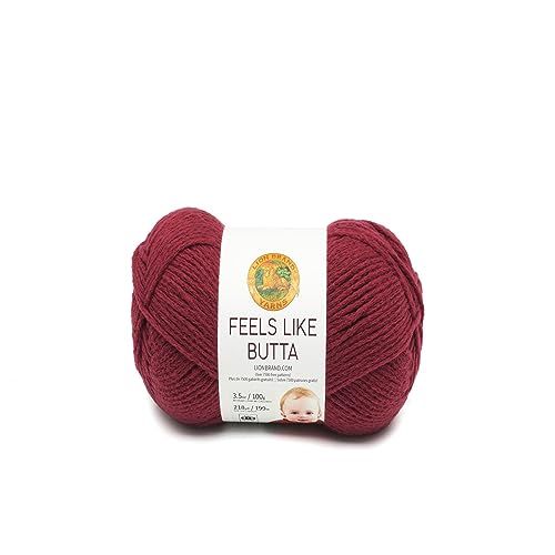 Lion Brand Yarn Feels Like Butta Yarn, Polyester, Cranberry, 17.78 x 6.35 x 6.35 cm