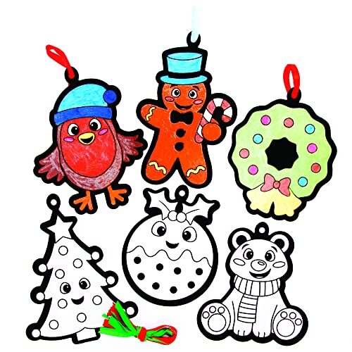 Baker Ross FE992 Kerstmis inkleurbaren decoraties - Pak van 15, knutsels voor kinderen om te ontwerpen en weer te geven, ideaal voor kerstkunst- en handwerkprojecten