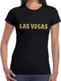 Bellatio Decorations Shoppartners Bv Las Vegas USA - gouden glitter tekst - t-shirt - zwart - dames - M