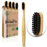 4 BioWhite 4 witte biologische borstels van puur bamboe medium, biologisch afbreekbaar. Aanbevolen door tandartsen over de hele wereld. Zwarte bamboehoutskoolborstelharen met blekend effect, BPA-vrij.