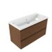 Saniclass Holz Pure Badkamermeubelset - 100x45x63.5cm - Bari keramische wastafel wit - 1 wasbak - zonder kraangat - 2 lades - mat walnut pure (hout) SW1420789/SW24928