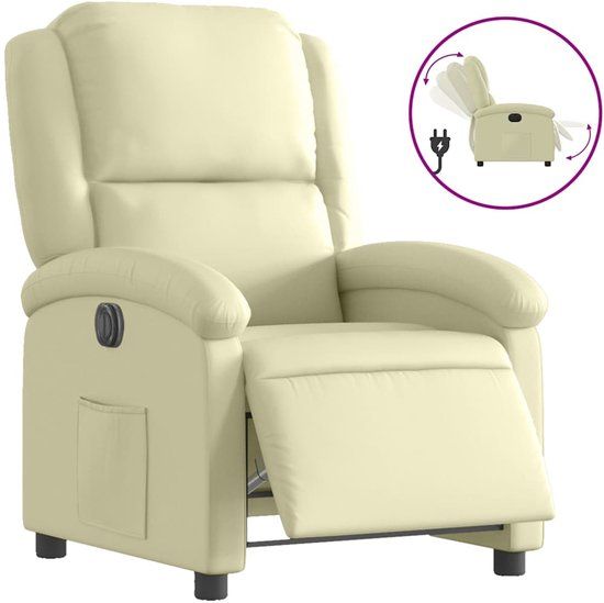 vidaXL Fauteuil elektrisch verstelbaar echt leer crèmekleurig