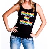 Bellatio Decorations Proud en stout Gaypride tanktop/mouwloos shirt - zwart singlet regenboog voor dames - Gay pride S