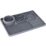 Kerbl Pet Lekvrije XL mat voor honden en katten, verschillende oppervlakken, geïntegreerde bak, antislip, siliconen, grijs, 30 x 20 cm