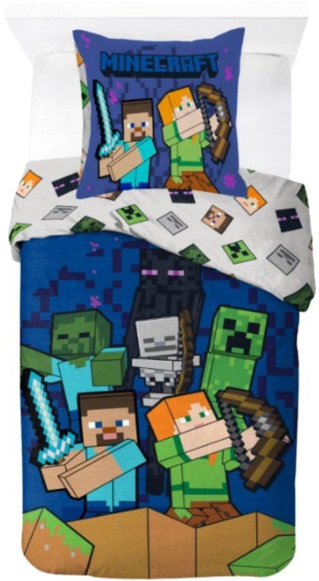 4KidsOnly Minecraft dekbedovertrek Meerkleurig Katoen Eenpersoons