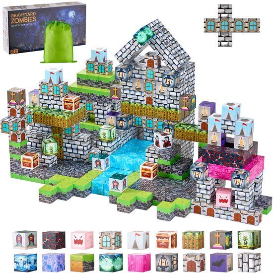 VEVOR Magnetische Bouwstenen 100-Delige Begraafplaats Zombies Set Stem Montessori