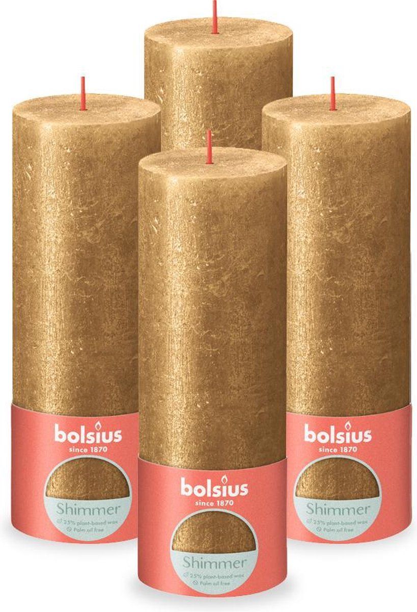 Bolsius Rustiek Stompkaars 19cm Shimmer - Goud (Set van 4)