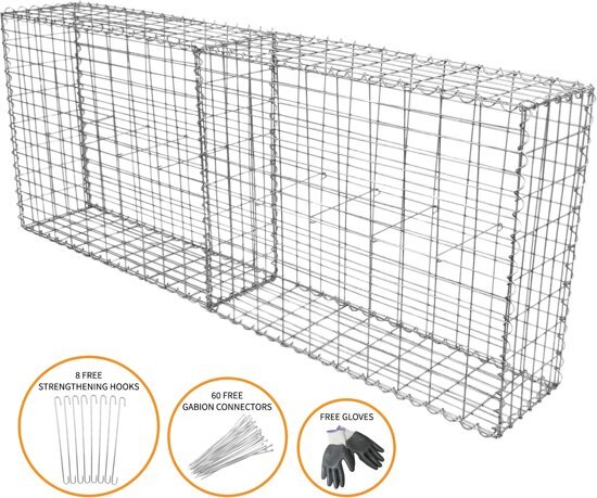 MonsterShop Steenkorf â€“ Gabion Mand â€“ Schanskorf â€“ 100x80x30cm â€“ 2 Manden â€“ Set met connectors