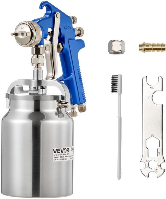 VEVOR Siphon Verfspuitpistool, Spuitpistool met Hoge Verneveling, 1000cc Verfspuitset met 1,8 mm Spuitmond, Instelbare Stroomsnelheid en Luchtvolume voor Het Schilderen Van Auto's, Meubels, Muren en Huizen