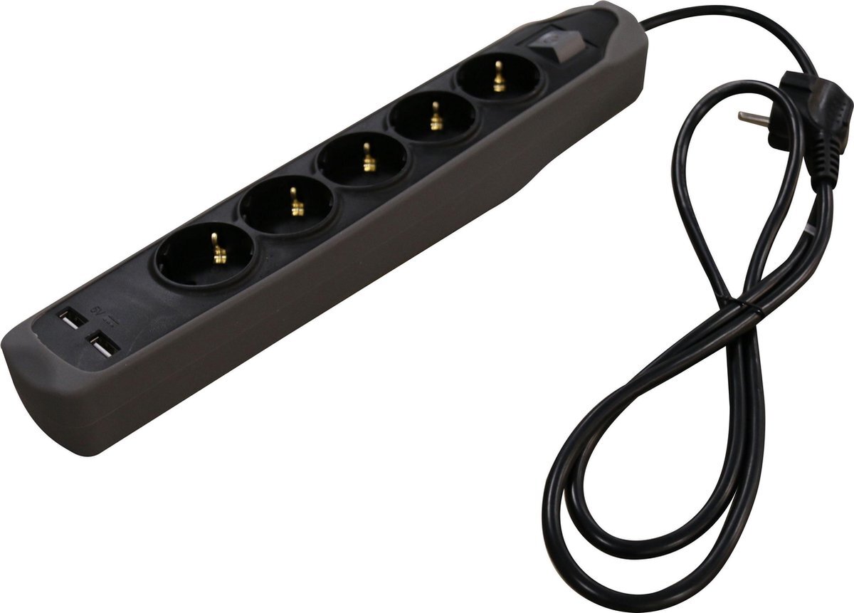 Relectric Stekkerdoos – 5-voudig – 2x USB-ingang – 1,5 meter - Randaarde - RELEC492237