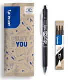 PILOT FriXion Ball Clicker 07 Set - Zwart - Medium Punt - Uitwisbare Pen met 3 Vullingen
