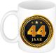 Bellatio Decorations 44 jaar thema koffiemok Medaille - jubileum - verjaardag - zwart met goud - Cadeau beker - 300 ml - keramiek