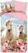 Good Morning dekbedovertrek witte paarden met bloemen - 1 persoons 140x200/220 cm - Roze - 100% Katoen renforce